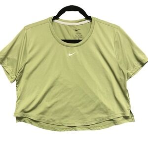 Nike Dri-FIT Womens Crop Top Short Sleeve Olive Green Shirt Medium